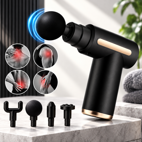 Pistola de Masaje con 4 Cabezas – Oferta Especial 50% OFF 🎁